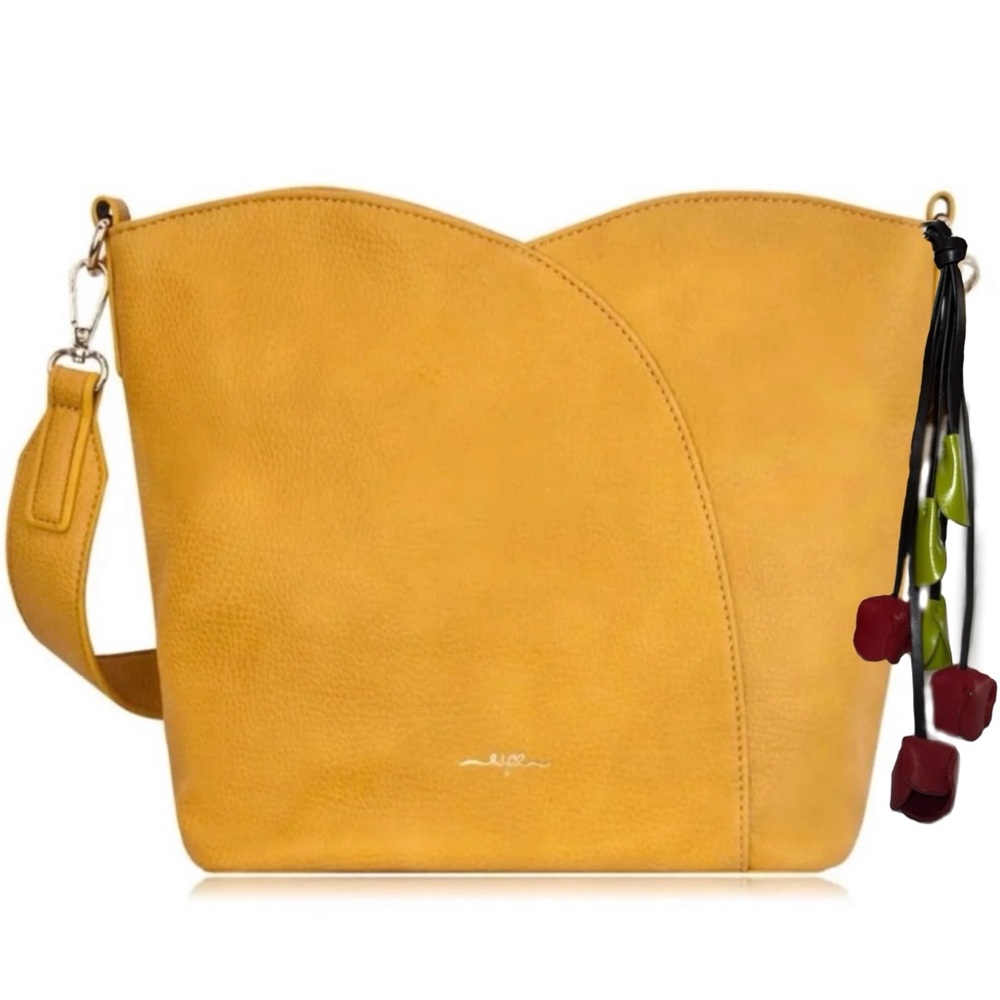 ESPE Viola Shoulder Bag With Flower Charm Mustard Yellow Vegan Leather